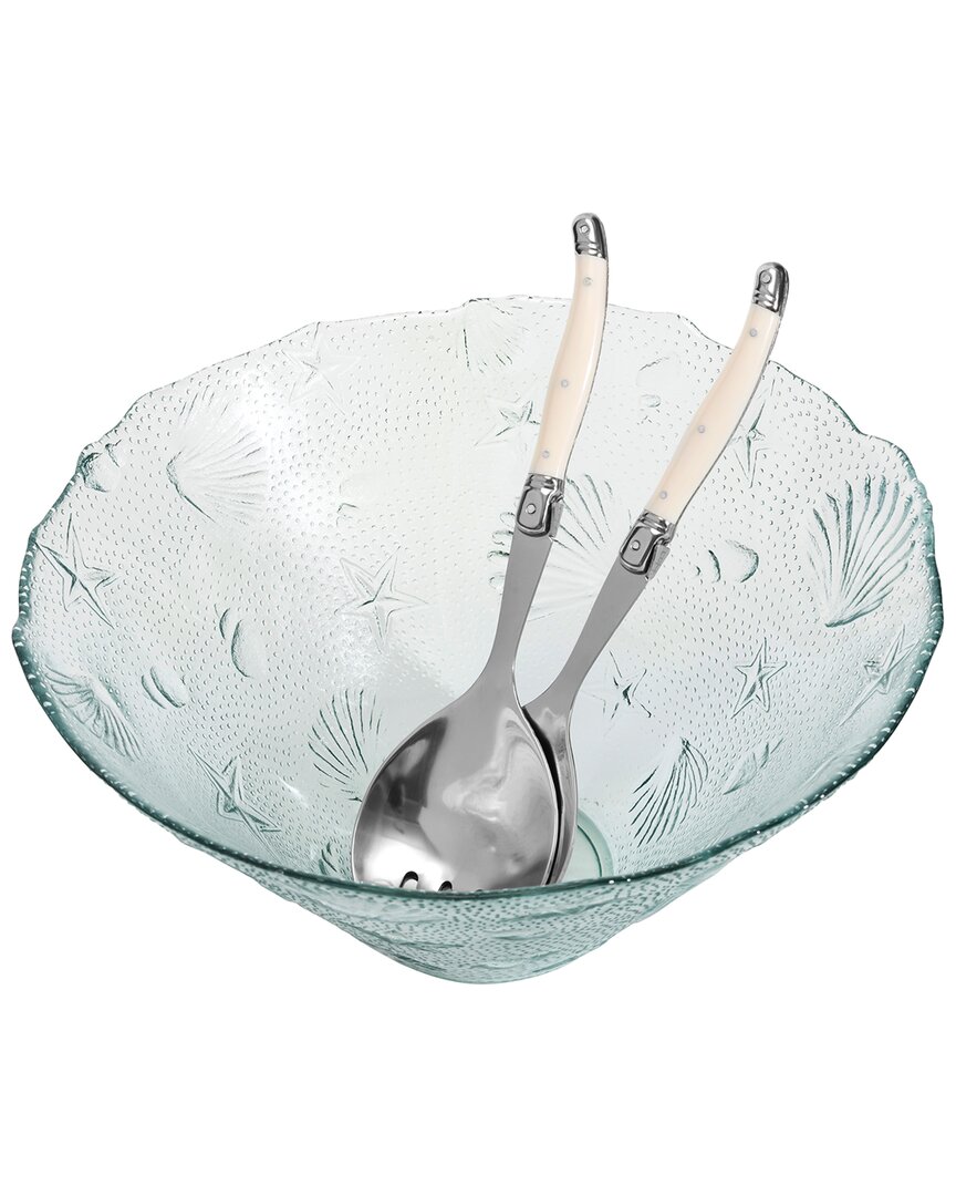 French Home Recycled Glass Salad Bowl & Servers In Clear