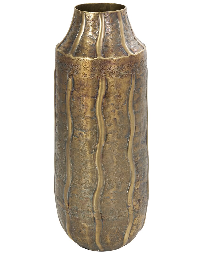 Peyton Lane Brass Metal Snakeskin Inspired Vase With Dimensional Wavy Accents In Gold