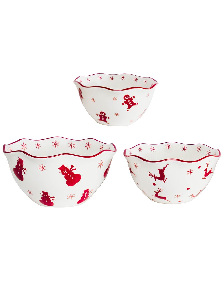 Shop Euro Ceramica Winterfest 3pc Candy Bowl Set In Red
