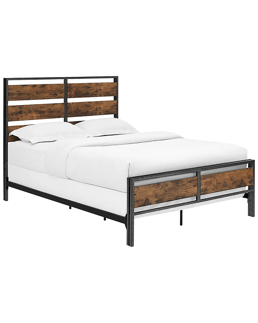 Hewson Industrial Queen Size Metal & Plank Bed