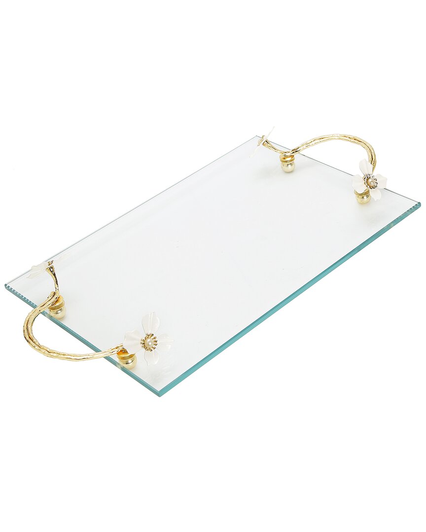 Shop Alice Pazkus Glass Tray With Jeweled Flower Handles In White
