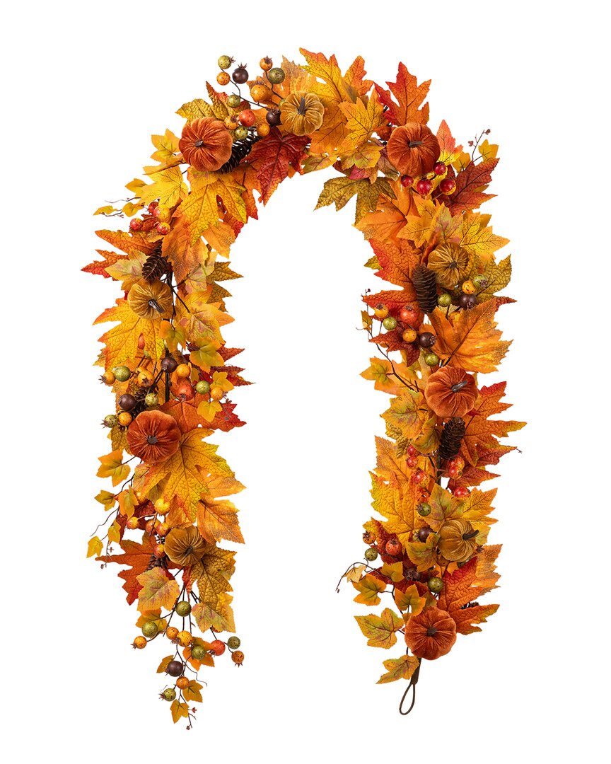 Glitzhome Handmade 6ft Fall Velvet Pumpkin In Orange