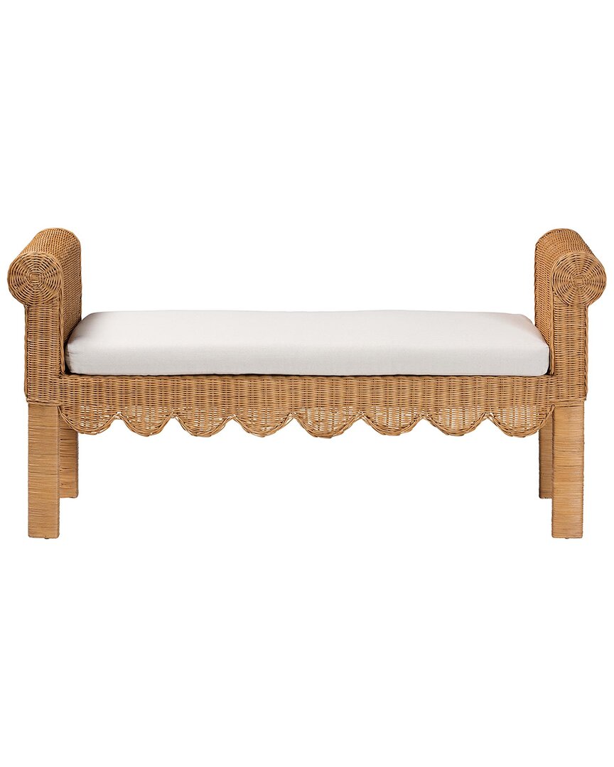 Baxton Studio Reiko Handwoven Rattan Bench With Scalloped Detailing In Brown