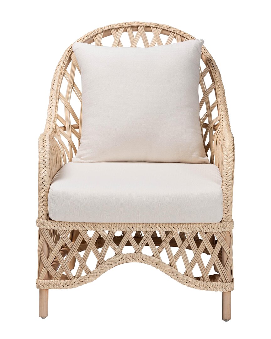 Baxton Studio Florence Bohemian Braided Rattan Arm Chair In White