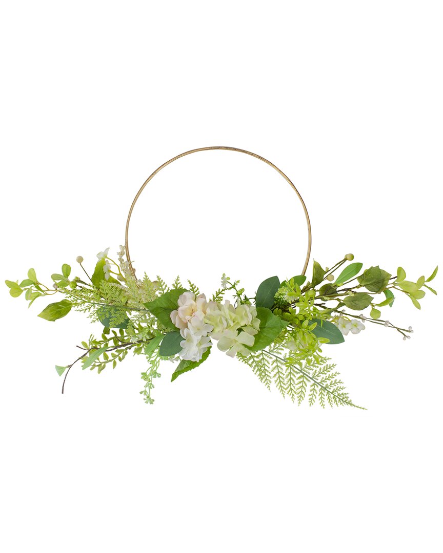 Northlight Hydrangea & Fern Ring Wreath In Green