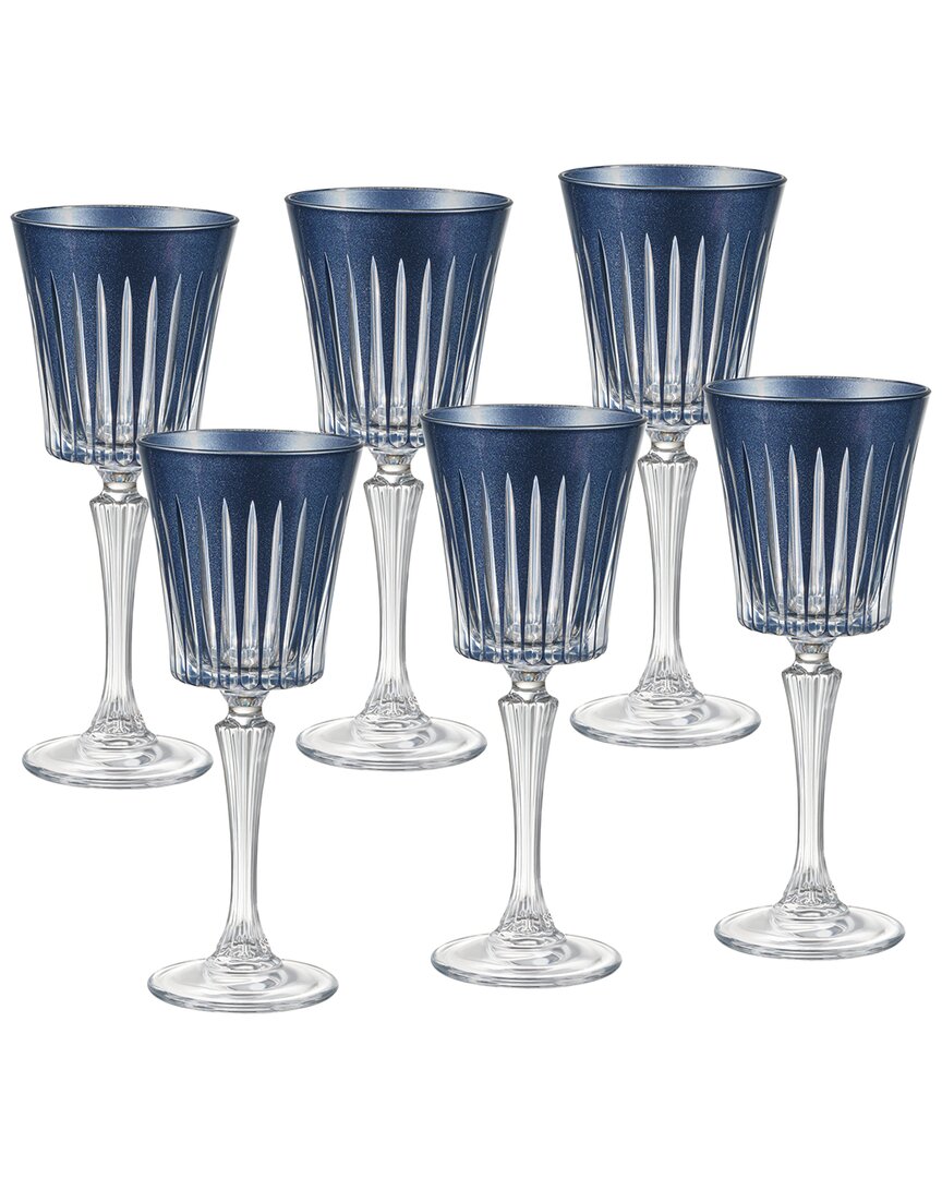 Barski Set Of 6 Champagne Flutes In Blue