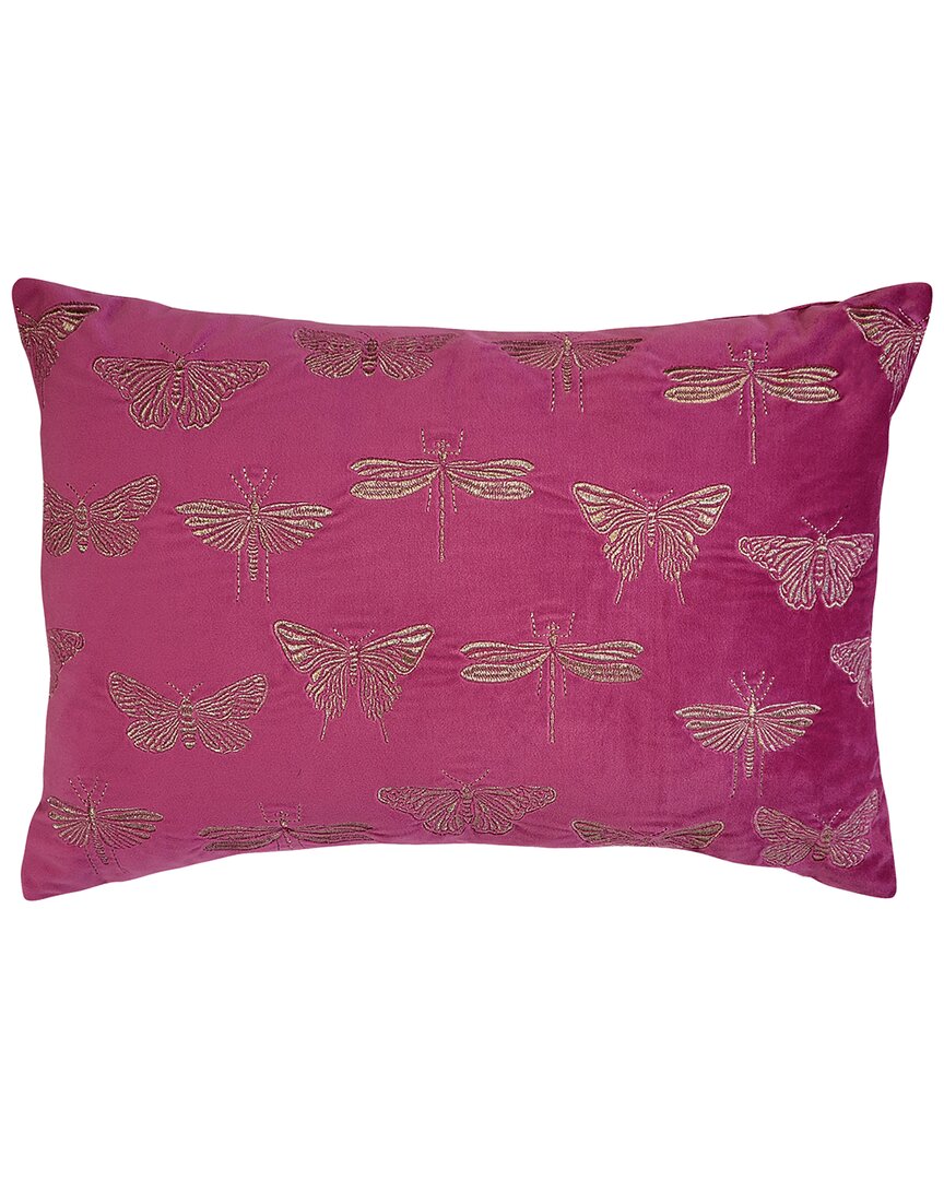 Shop Edie Home Edie@home Edie@home Embroidered Butterfly Moth Decorative Throw Pillow In Fuchsia