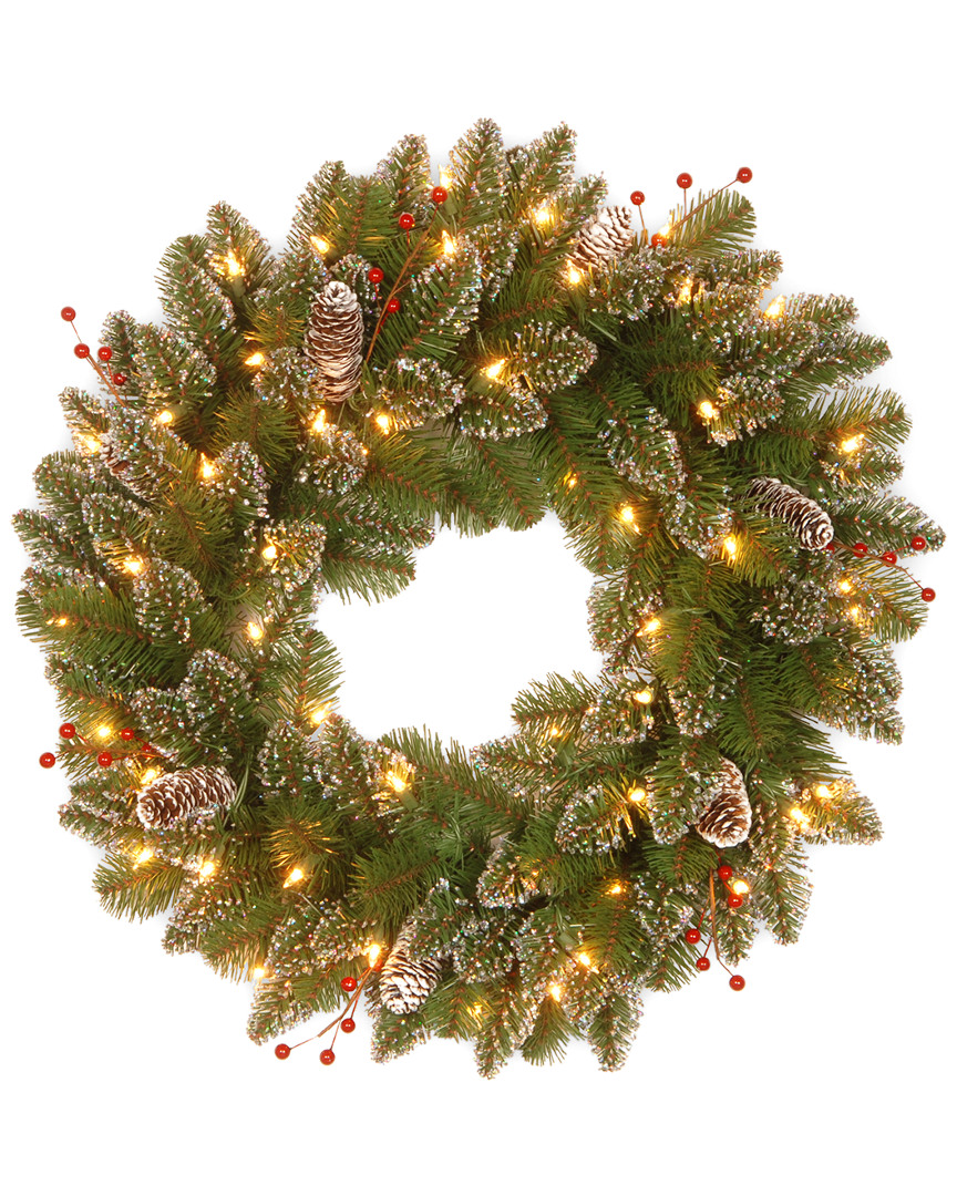 National Tree Company 24in Glittery Mountain Spruce Wreath With White Edge