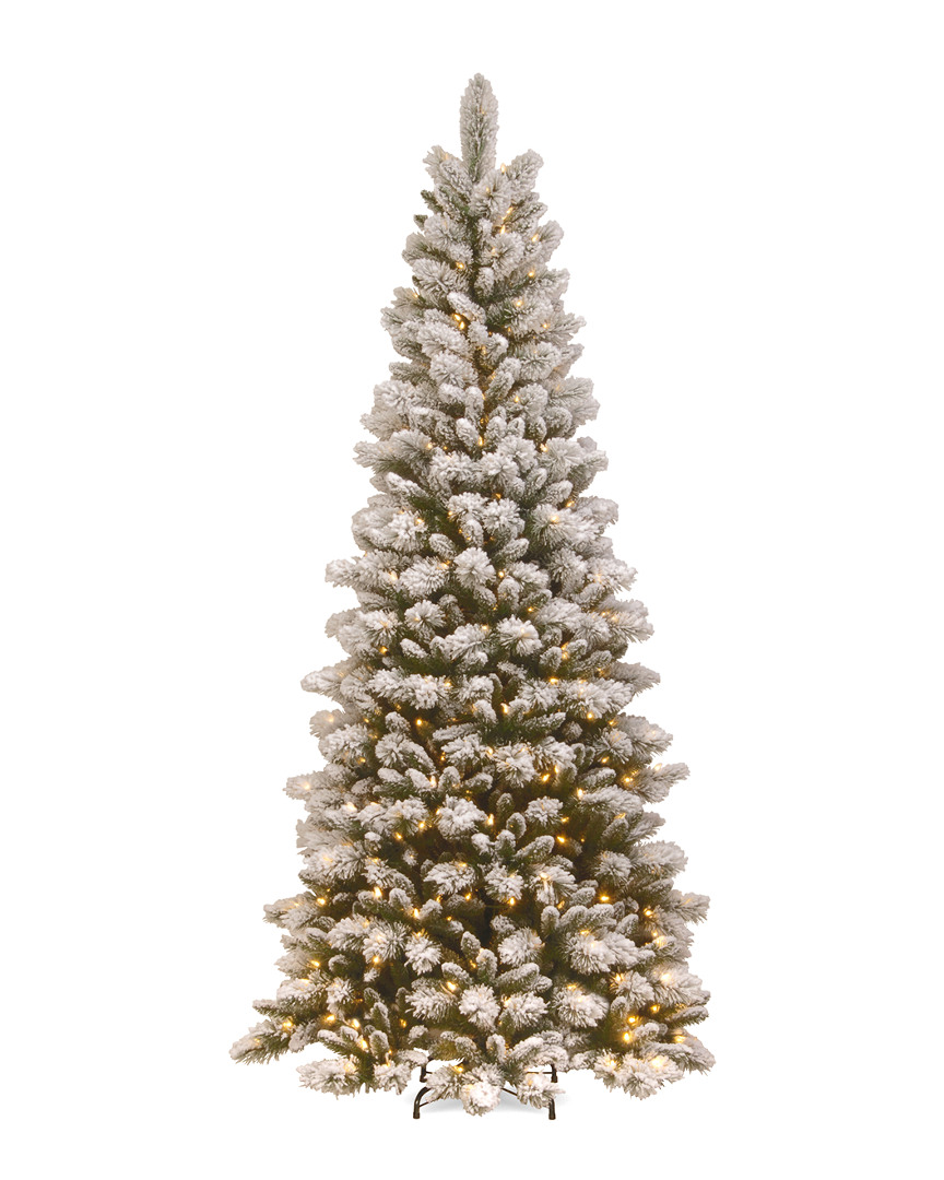 National Tree Company 7.5' Snowy Westwood Slim Pine Tree With Clear Lights