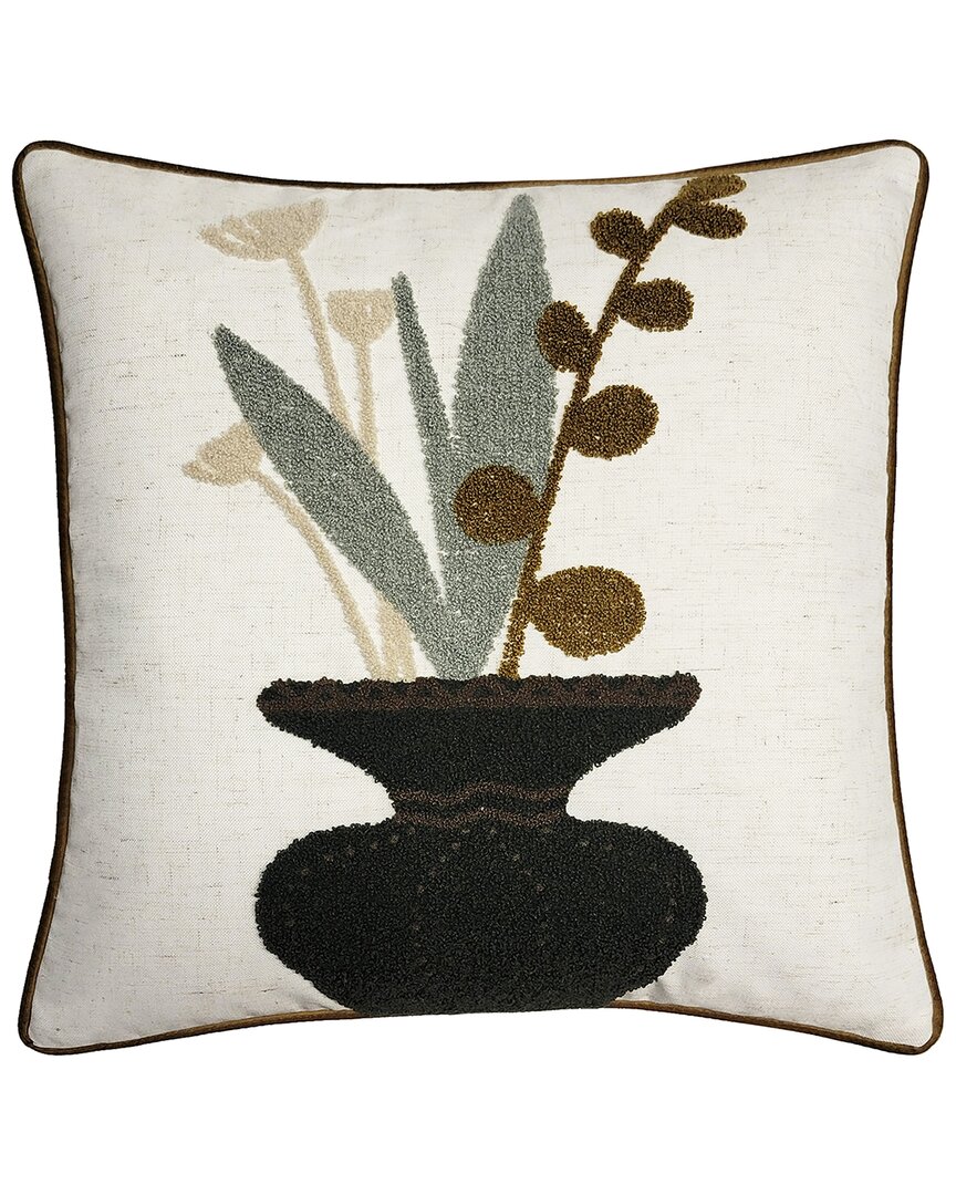 Edie Home Edie@home Embroidered Potted Ferns Pillow Cover In Multi