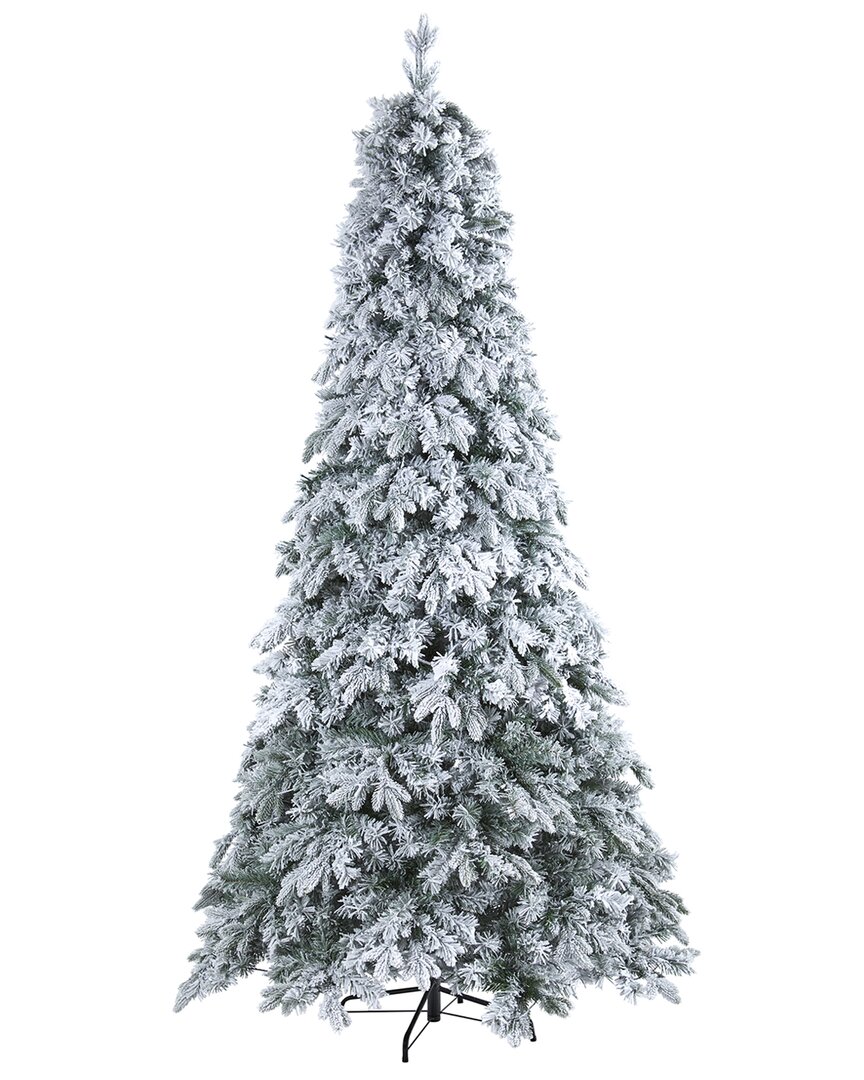 Nearly Natural 8ft. Flocked Vermont Mixed Pine Artificial Christmas Tree With 600 Led Lights In White