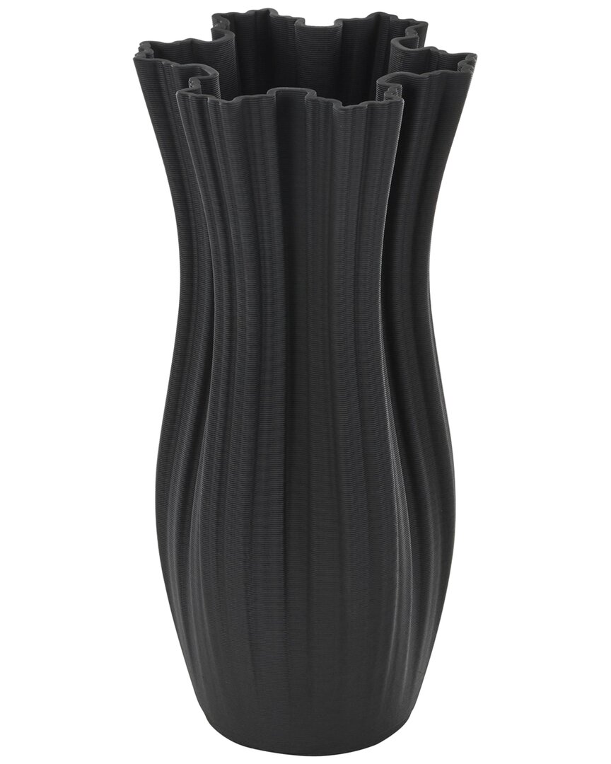 Peyton Lane Abstract Ceramic Ribbed Tulip Inspired Decorative Vase In Black