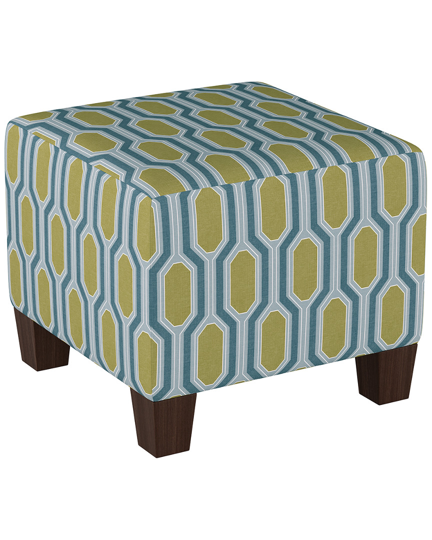 Skyline Square Ottoman In Hexagon Teal Yellow Oga