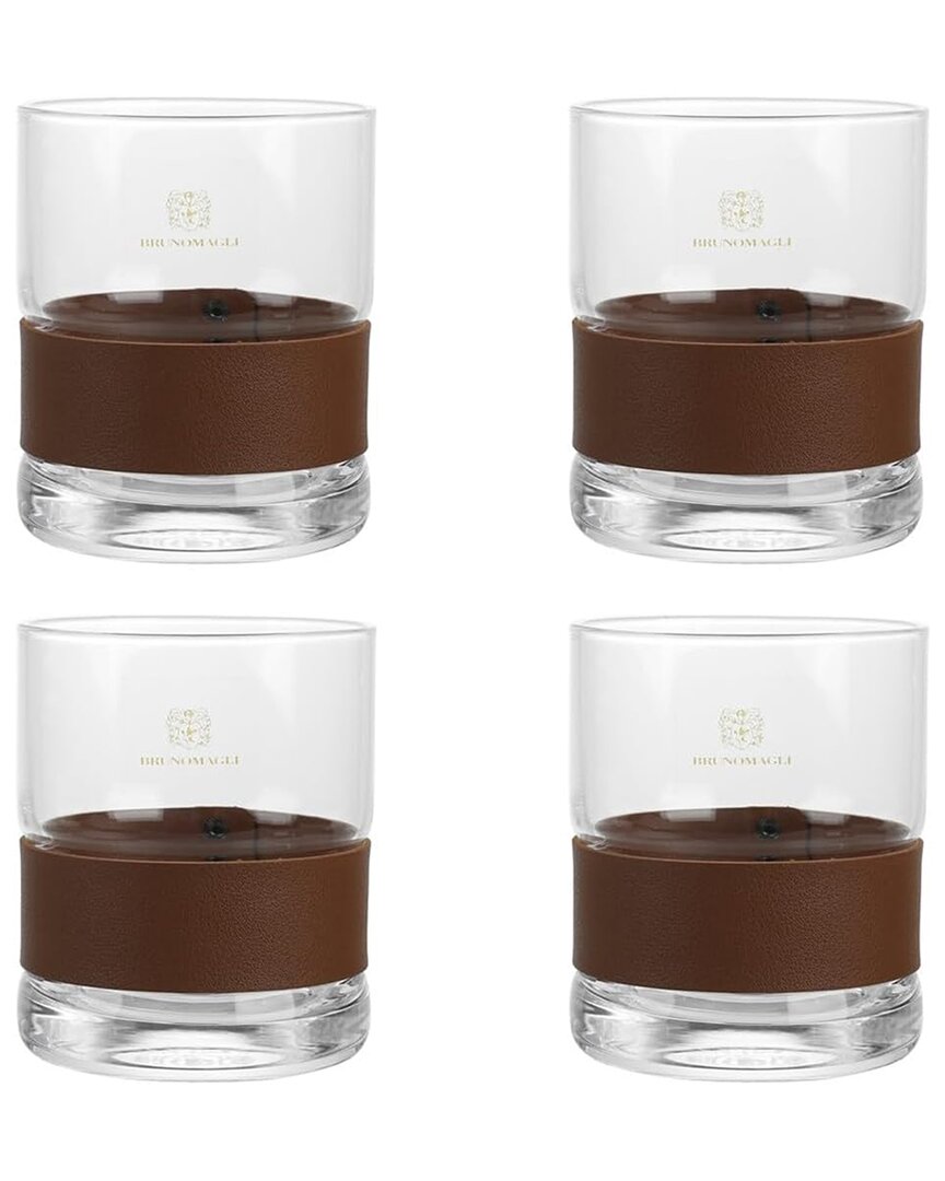 Bruno Magli Set Of 4 Old Fashioned Glasses With Leather Band