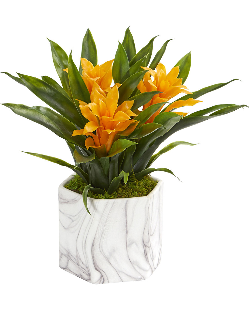 Nearly Natural Bromeliad Artificial Plant In Marble Finished Vase