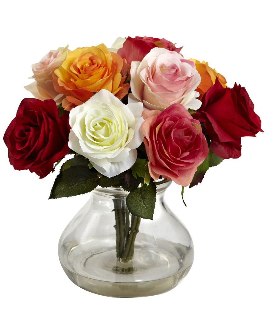 Nearly Natural Rose Arrangement With Vase