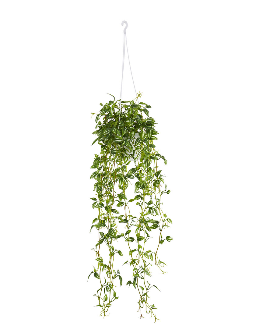 Shop Nearly Natural Green Variegated Wandering Jew Hanging Basket Artificial Plant
