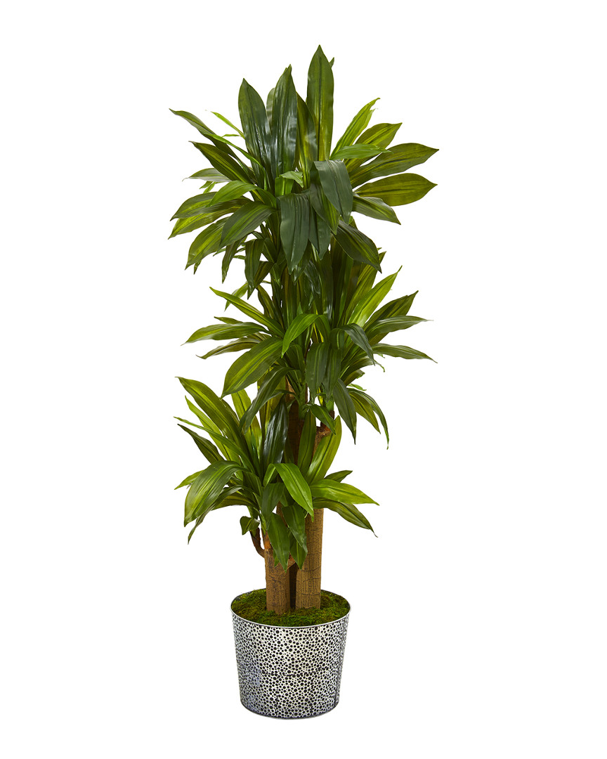 NEARLY NATURAL NEARLY NATURAL CORN STALK DRACAENA ARTIFICIAL PLANT IN BLACK EMBOSSED TIN PLANTER 