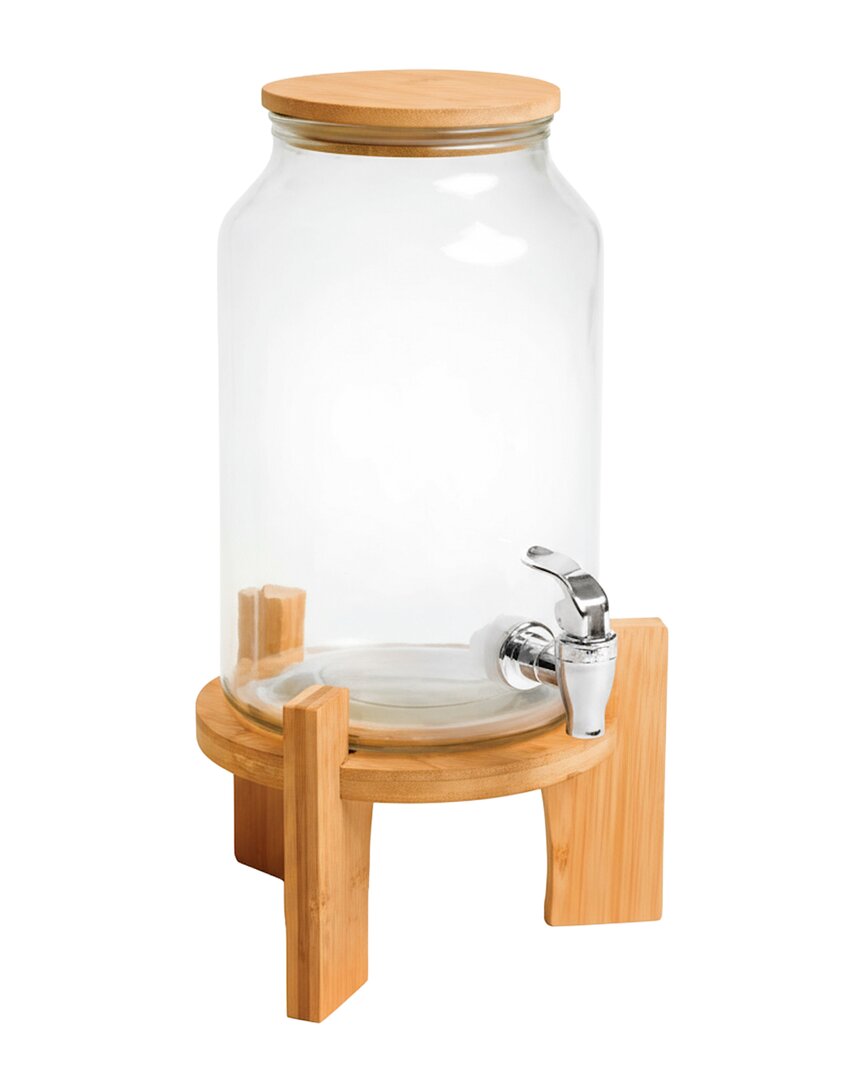 Jay Imports Delray Glass 1gal Beverage Dispenser With Bamboo Lid & Stand In Brown