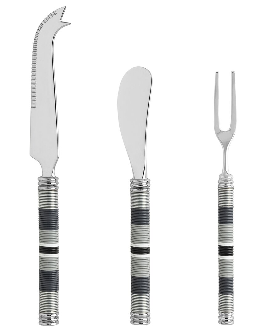 French Home Jubilee Cheese Knife, Spreader And Fork Set In Black/gray/white/silver