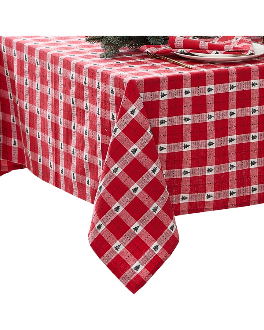 Elrene Home Fashions Sherwood Tree Dobby Cotton Rectangle Tablecloth In Red