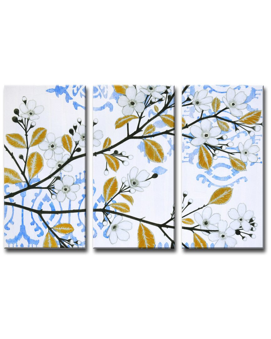 Ready2hangart Ikat Cherry Blossom 3pc Wrapped Canvas Wall Art By Norman Wyatt