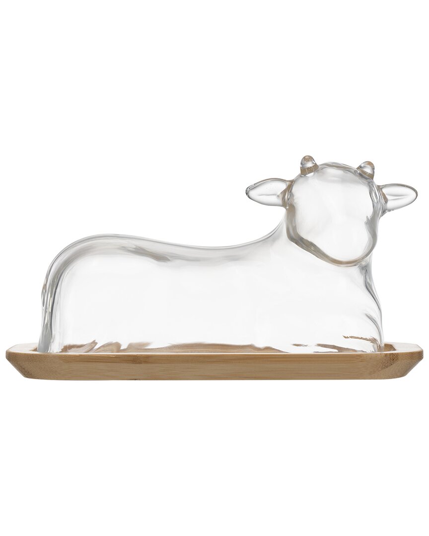 Genicook Hand-blown Cow Butter Dish In Transparent