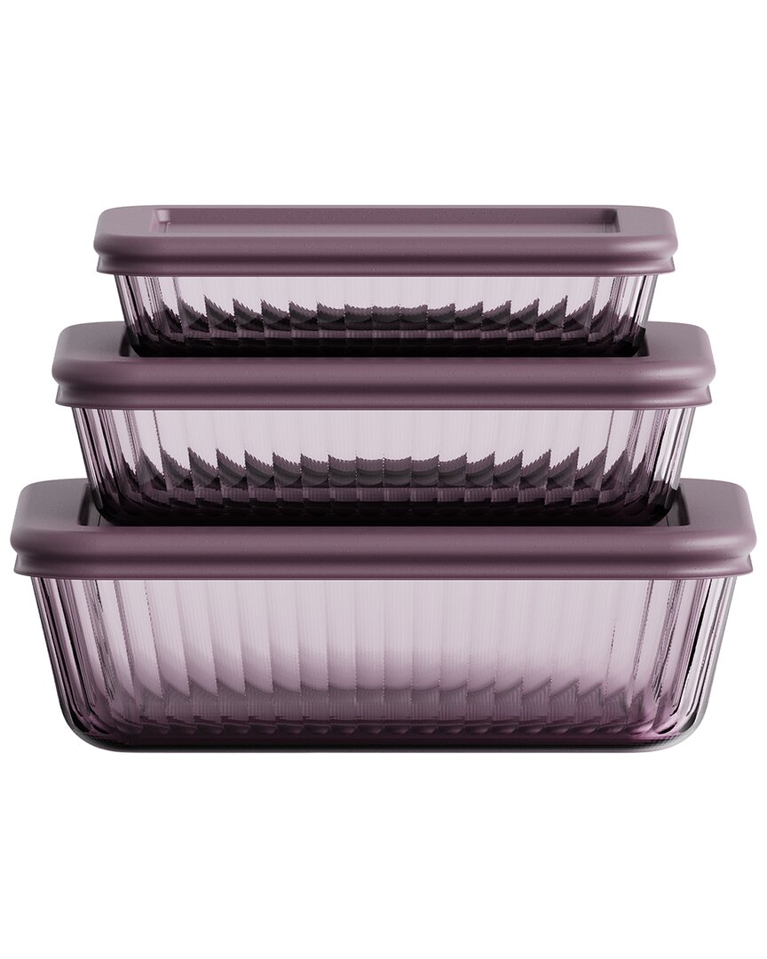 Genicook Stria Plum 3pc Rectangular Container Set In Multi