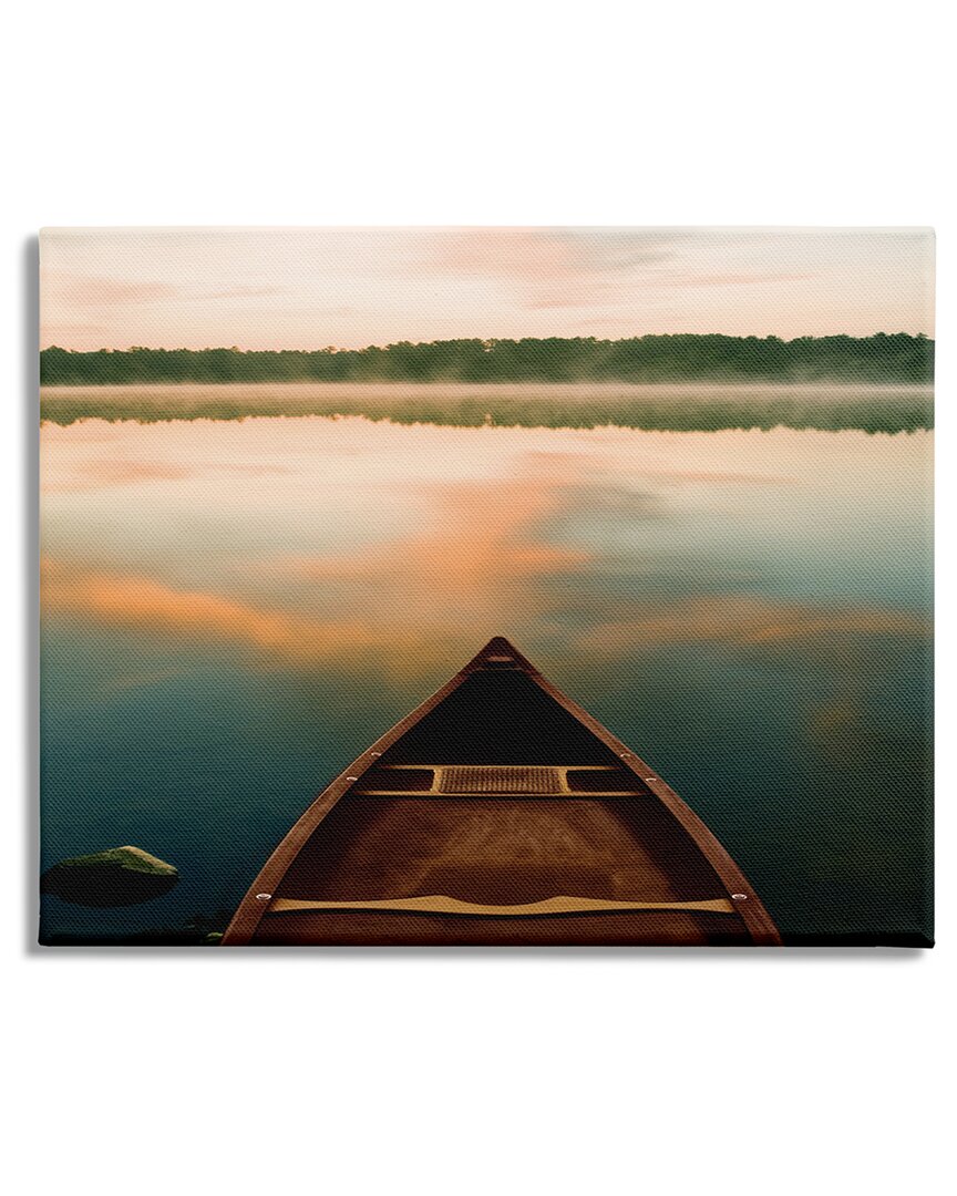 Stupell Industries Canoe On Lake Warm Sunrise Water Reflection Stretched Canvas Wall Art By Danita Delimont In Orange