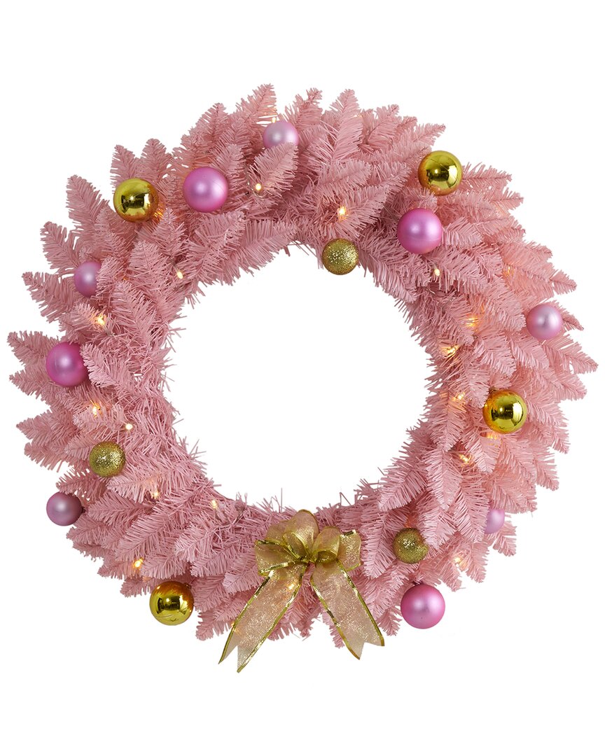 Nearly Natural 24in Pink Artificial Christmas Wreath In Pink