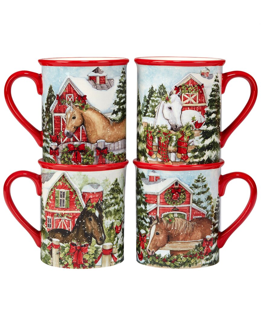 Certified International Homestead Christmas Set Of 4 Mugs In Multi
