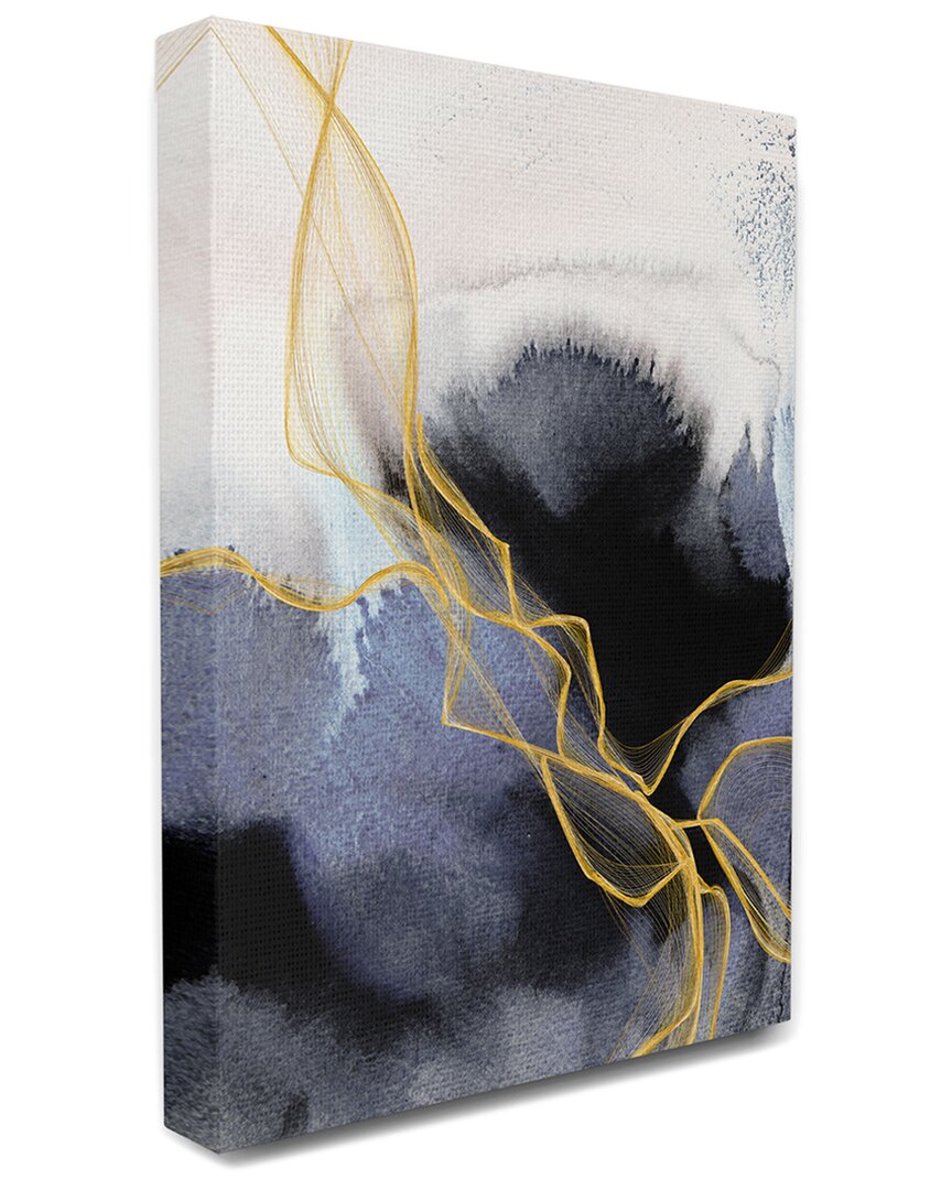 Stupell Industries Modern Coastal Abstract Organic Lines Blue Gold Stretched Canvas Wall Art By Irena Orlov In Blue