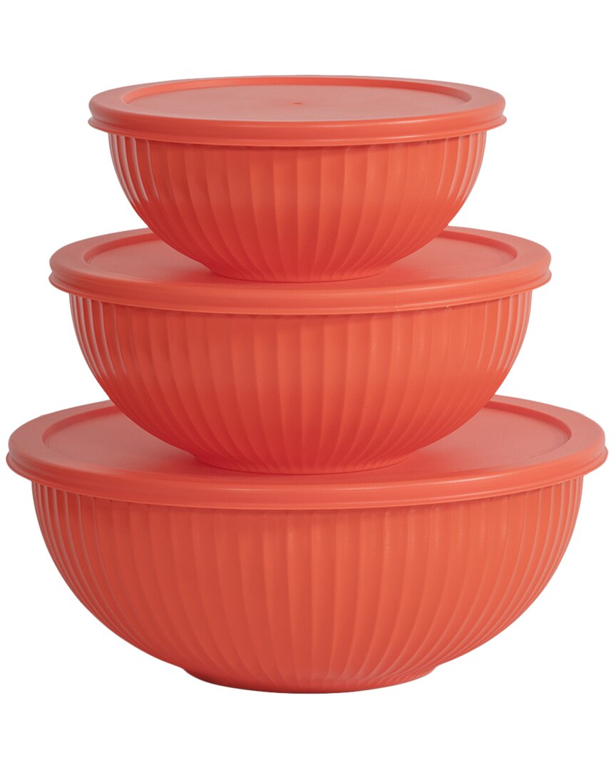 Genicook Rainbowls Borosilicate Glass Mixing Bowl Set In Red