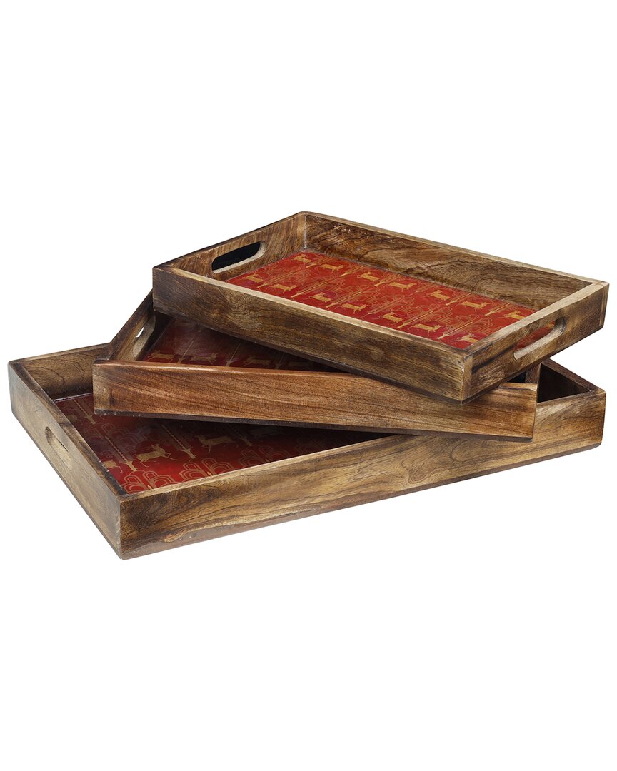 Tiramisu Oh Deer Resin/wood Decorative Trays (set Of 3) In Orange