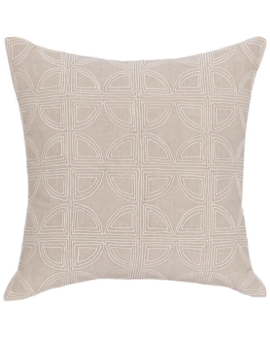 Classic Home Hand Applied Jute Embroidery Elea Belgian Linen Throw Pillow In Sand