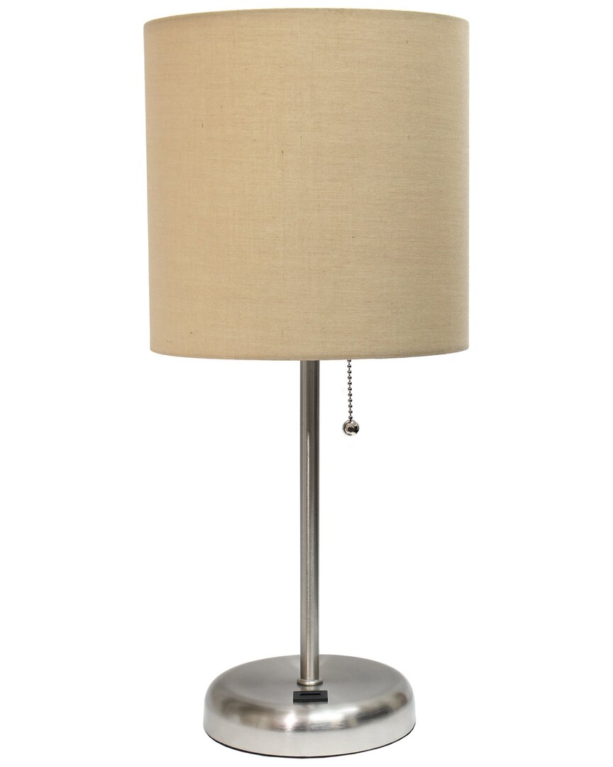 Lalia Home Laila Home Stick Lamp With Charging Outlet And Fabric Shade In Brown
