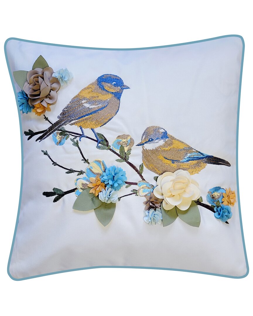 Edie Home Indoor/outdoor Embroidered Birds On Floral Branch Decorative Pillow
