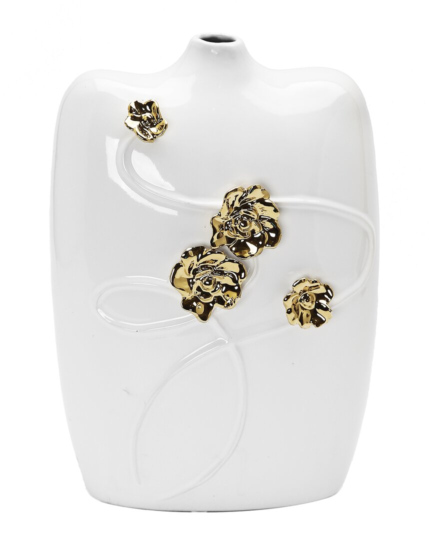 Shop Vivience White Ceramic Vase With Gold Flower Design