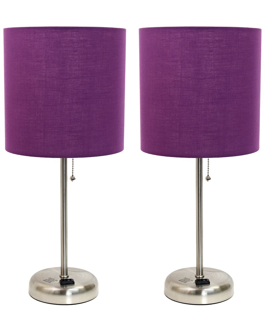 Lalia Home Set Of Two 19.5in Stick Table Desk Lamps With Charging Outlet & Drum Shade