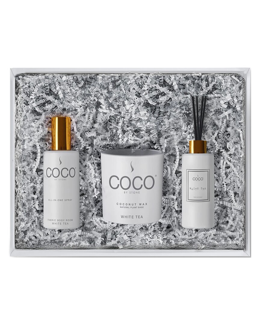 Coco By Stone Diffuser, Room Spray & Candle Gift Pack - Stone Fruit In White
