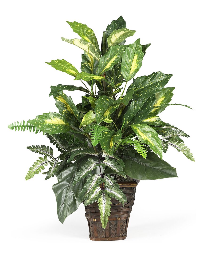 NEARLY NATURAL NEARLY NATURAL MIXED GREENS WITH WICKER SILK PLANT 