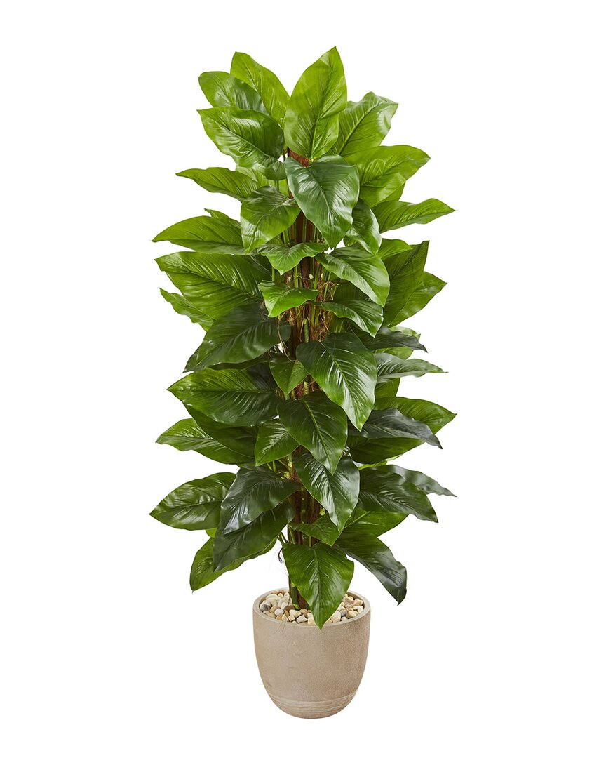 Nearly Natural 58in Large Leaf Philodendron Artificial Plant In Planter In Green