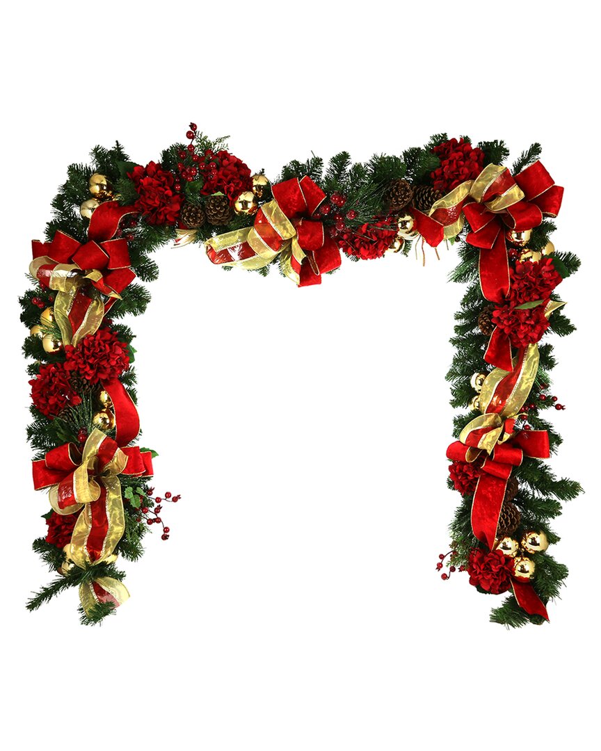 Creative Displays 9ft Christmas Garland With Hydrangeas & Bows In Red