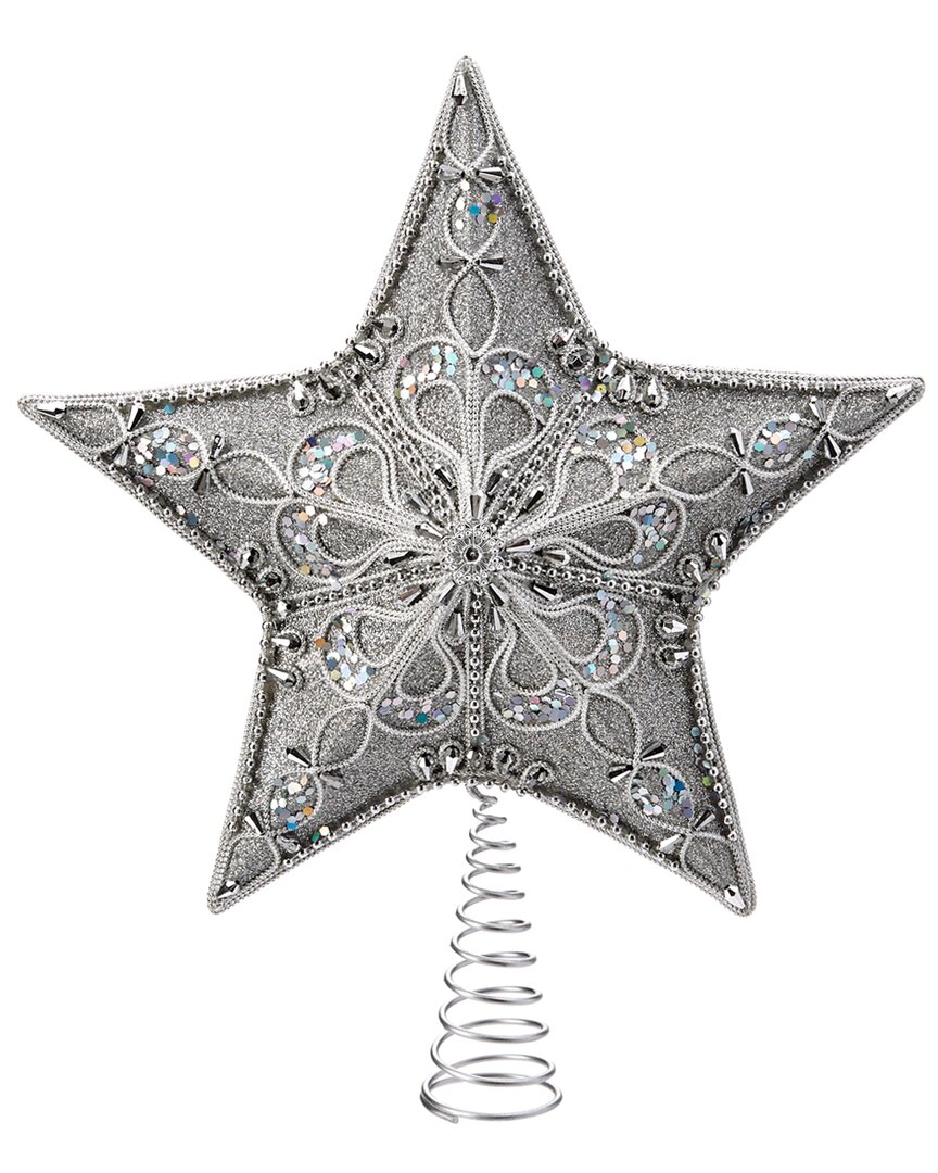 Kurt Adler 13.5in Silver Star Treetop In Gray
