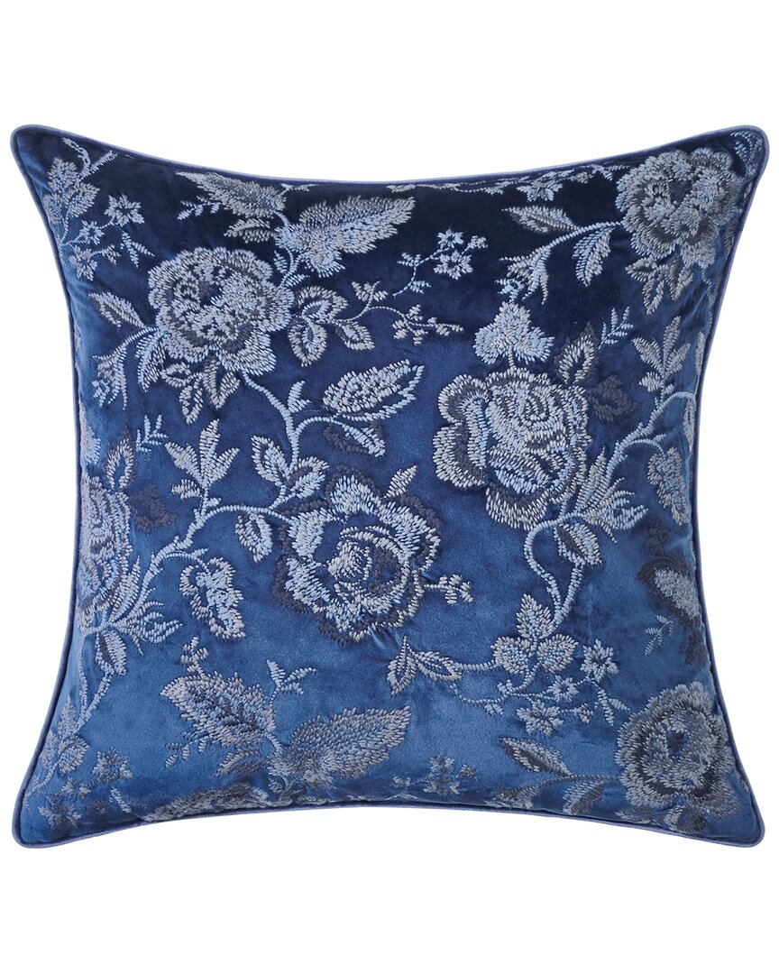 Edie Home Edie@home Velvet Crewel Embroidery Decorative Pillow In Blue