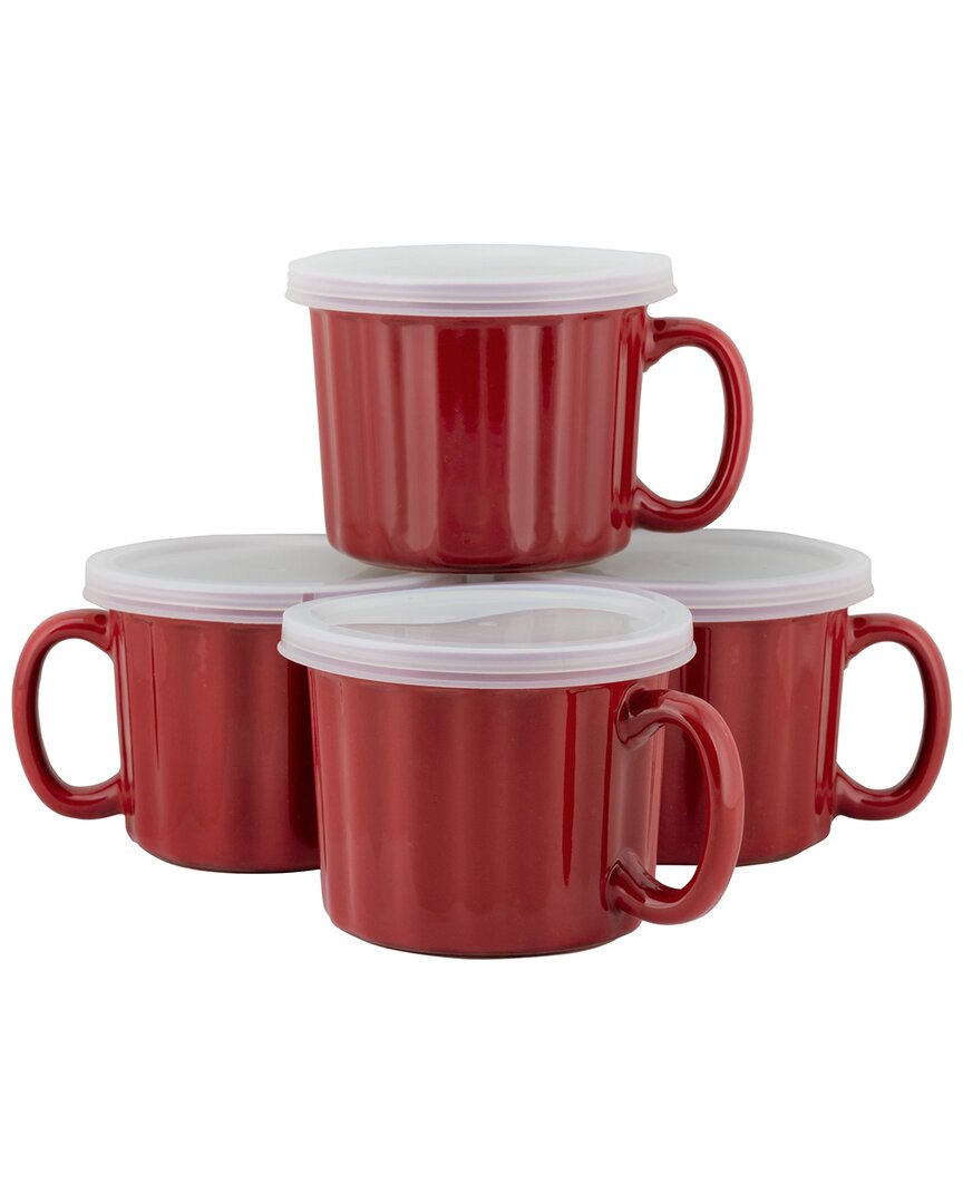 Ten Strawberry Street 16oz Set Of 4 Soup Mugs In Red