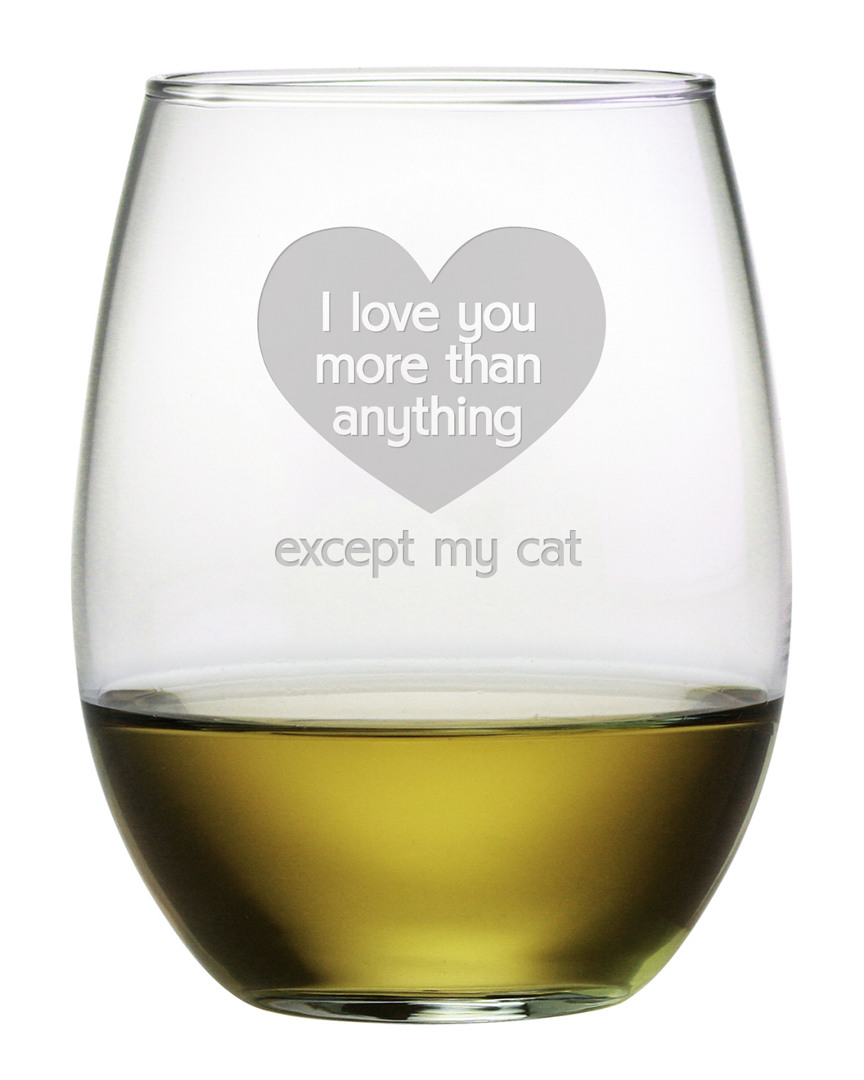 Susquehanna Glass Except My Cat Set Of Four 21oz Stemless Wine Glasses