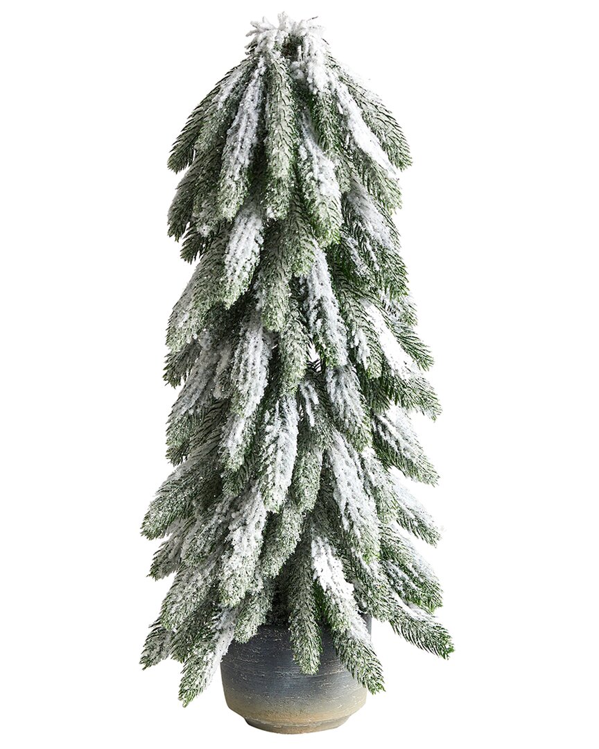 Nearly Natural 21in. Flocked Artificial Christmas Tree In Decorative Planter In Green