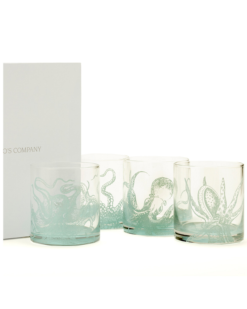 Two's Company Octopus Set Of 4 Double Old Fashions