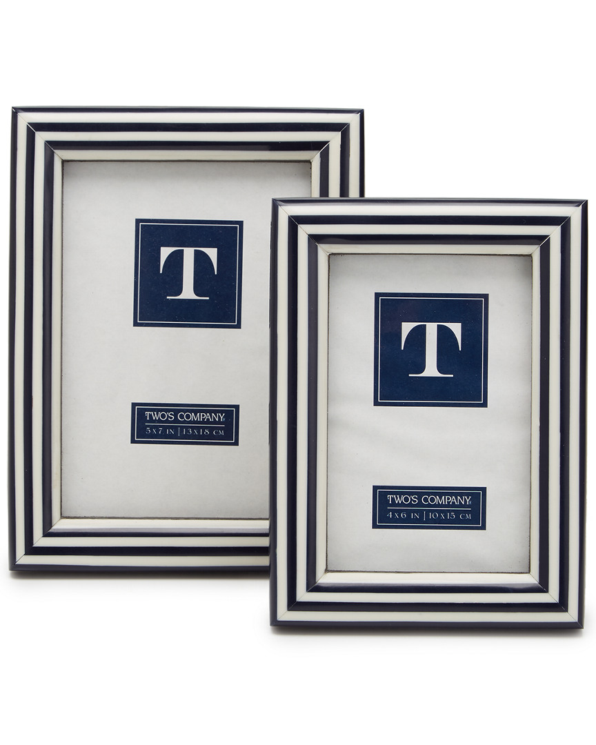 Two's Company Nautical Stripes Set Of 2 Blue & White Photo Frames